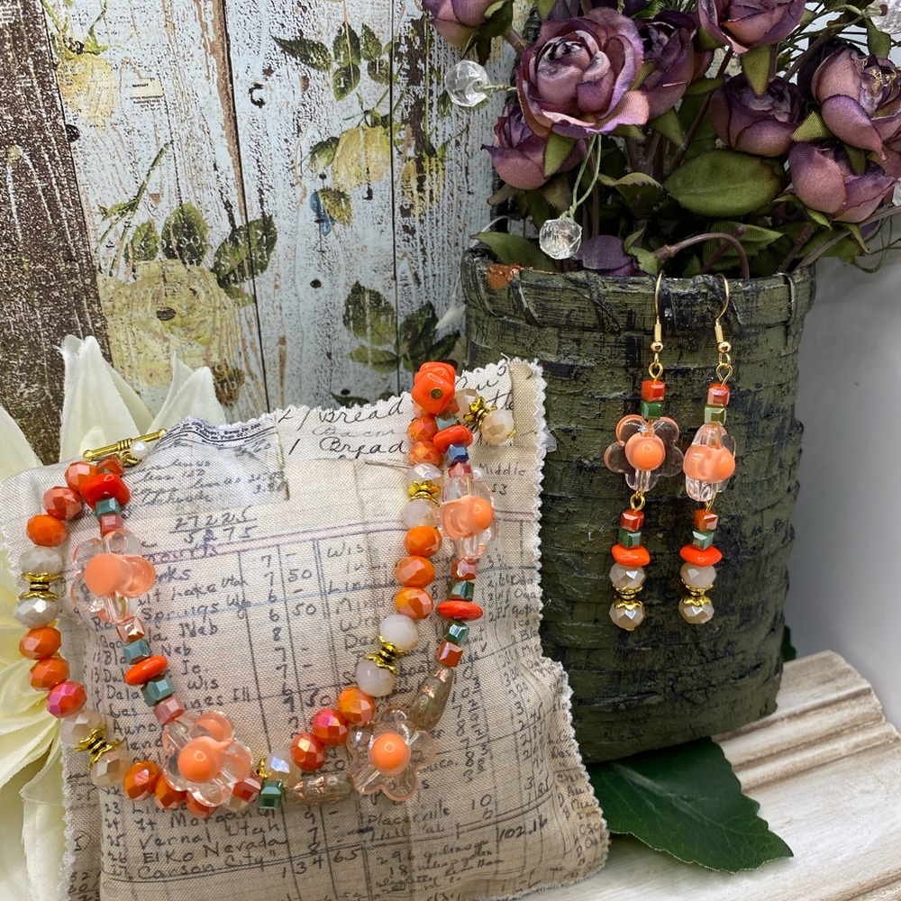 Orange and Gold Beaded Jewelry Set